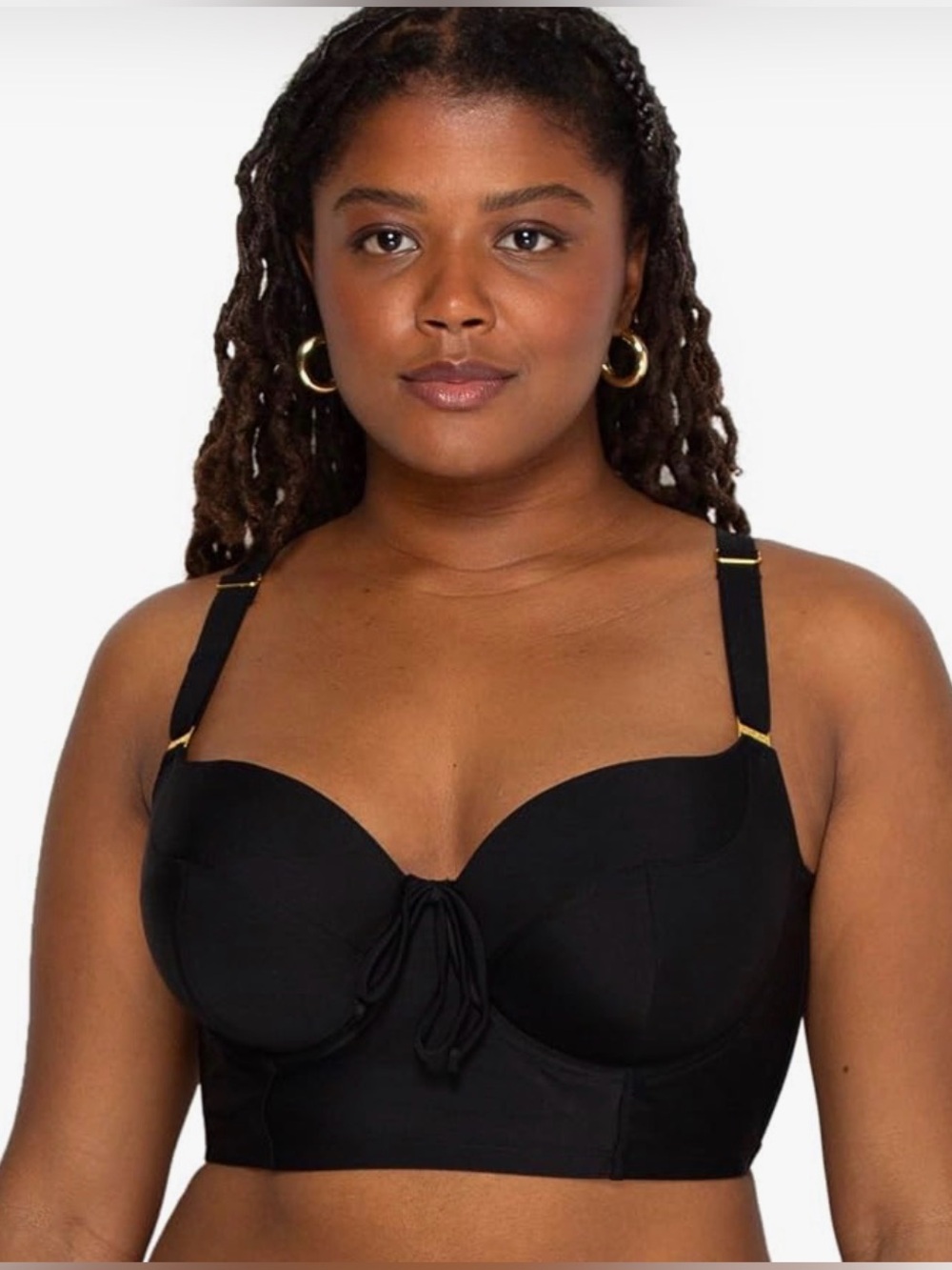 34DDD Longline bikini top - black with gold accents